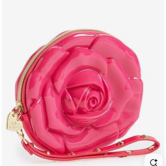 Betsey Johnson Handbags - BETSEY JOHNSON Pink Rose Shape Studded Wristlet